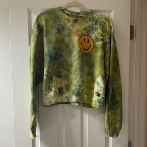 Aviator Nation Cropped Sweatshirt-Tie-Dye Smiley Face Sweater